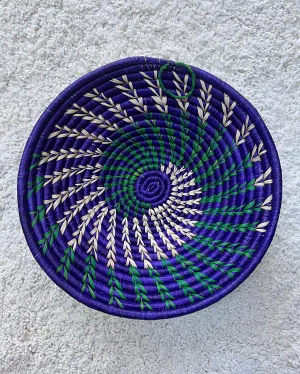 Uganda hand woven Baskets 12" - Purple / Green / Beige