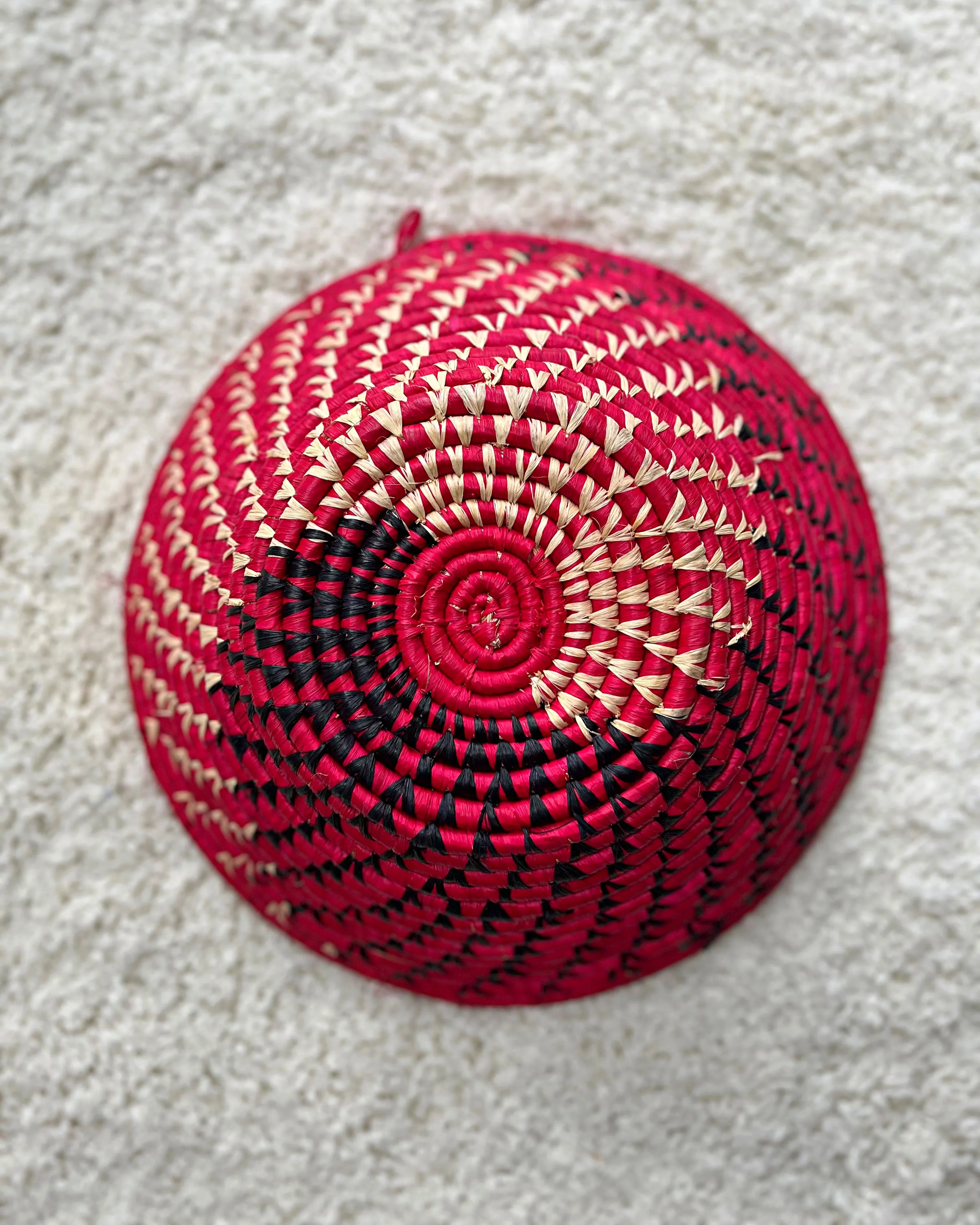Uganda Hand Woven Baskets 12" - Red / Black / Beige
