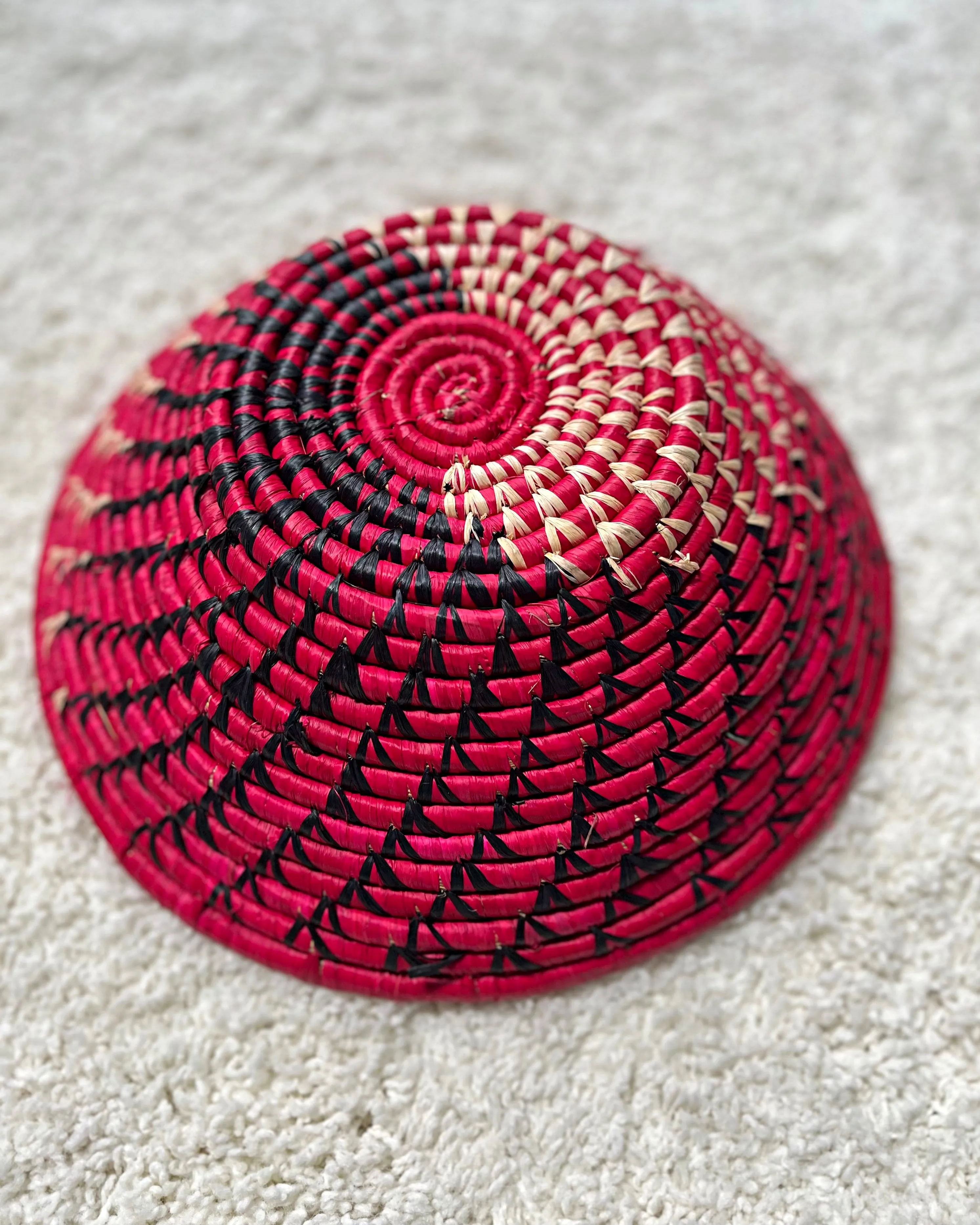 Uganda Hand Woven Baskets 12" - Red / Black / Beige