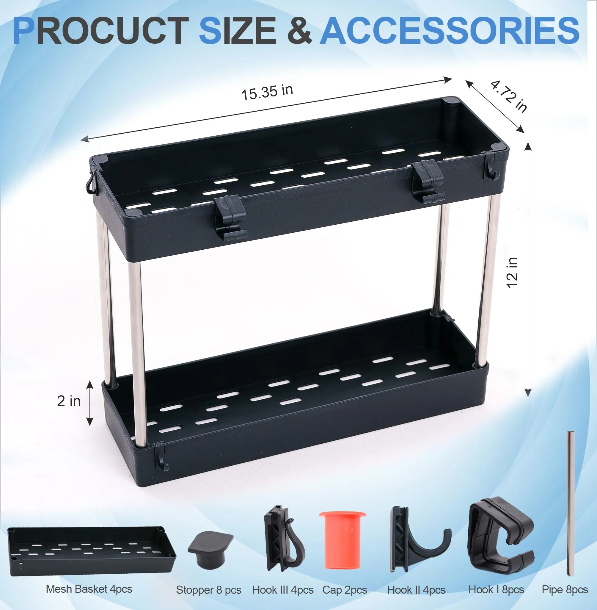 Under Sink Organizer, 2 Pack Under Sink Organizers and Storage, 2-tier Bathroom Cabinet Organizer with Hooks, Kitchen Organizers and Storage for Bathroom, Laundry, Pantry