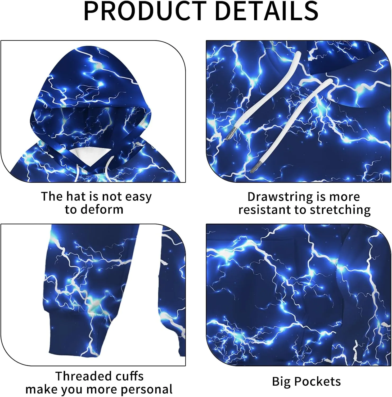 Unisex New Men's Novelty Hoodies Cool Lightning Graphic Hoody Fleece Pullover Hooded Sweatshirts