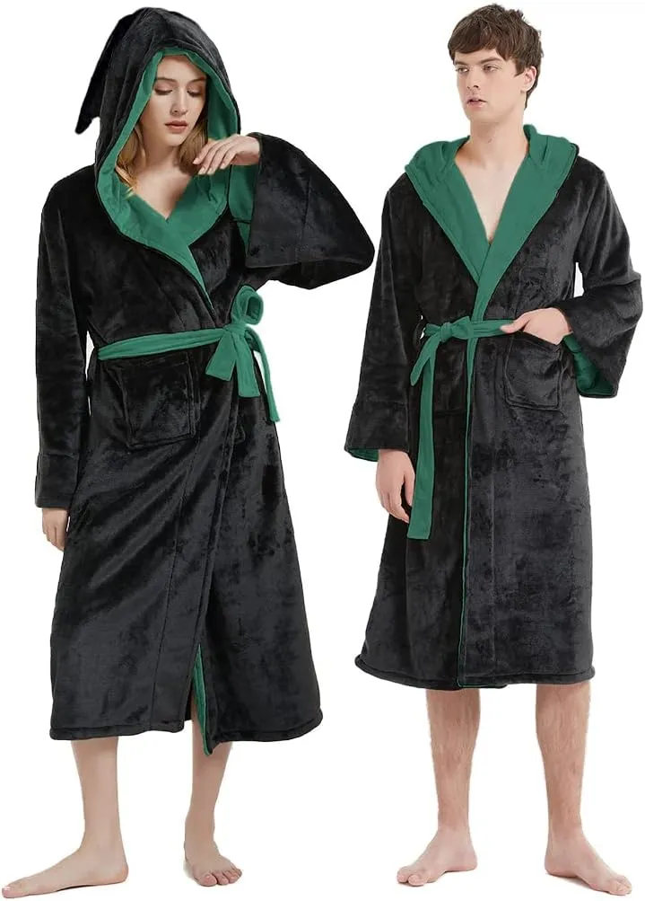 Unpifolov Men Women Flannel Bathrobe Four College Styles Magic Robe Couple Nightgown Witch Cosplay Magical Hooded Cloak