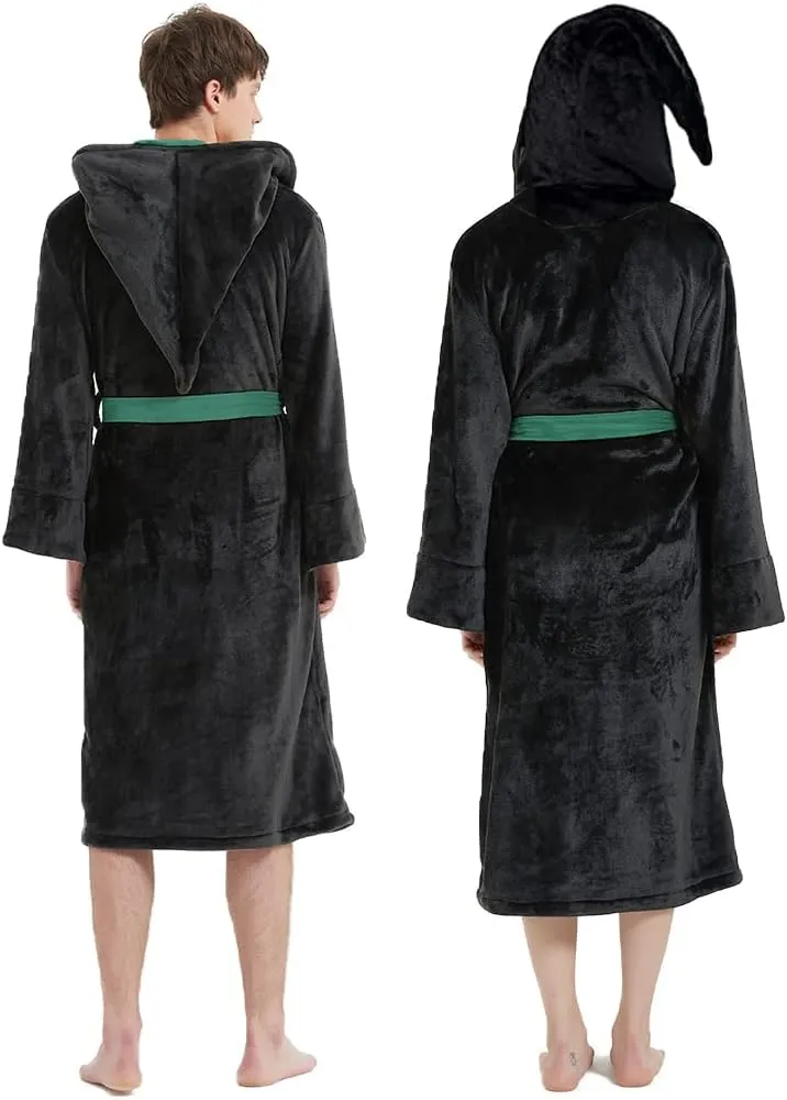 Unpifolov Men Women Flannel Bathrobe Four College Styles Magic Robe Couple Nightgown Witch Cosplay Magical Hooded Cloak