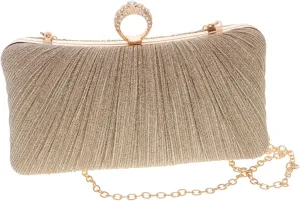 VALICLUD Gold Clutch Purses for Women Glitter Evening Bag Formal Clutch Small Dress Purse Fashionable Satin Handbag