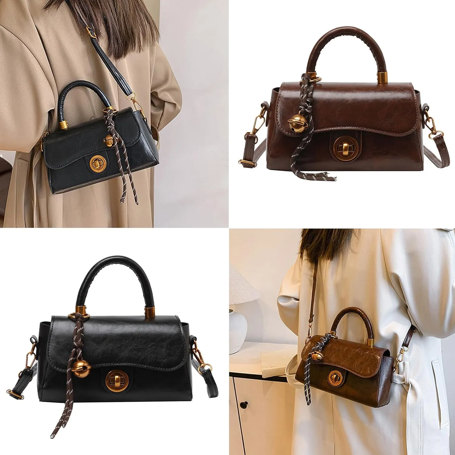 Vintage Styles Commuters Handbag PU Leather Shoulder Purse Small Square Crossbody Bag for Everyday Use and Travel
