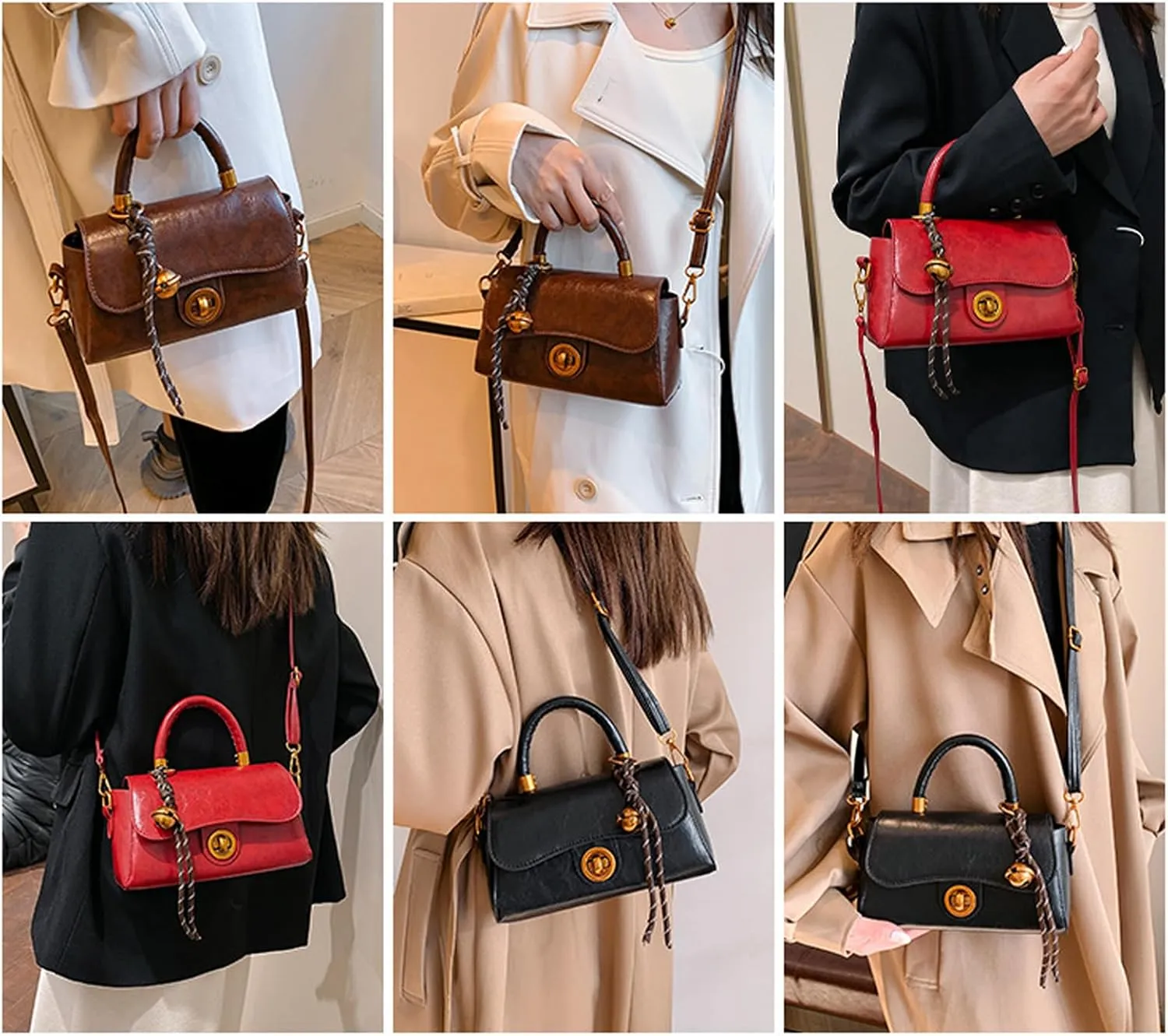 Vintage Styles Commuters Handbag PU Leather Shoulder Purse Small Square Crossbody Bag for Everyday Use and Travel