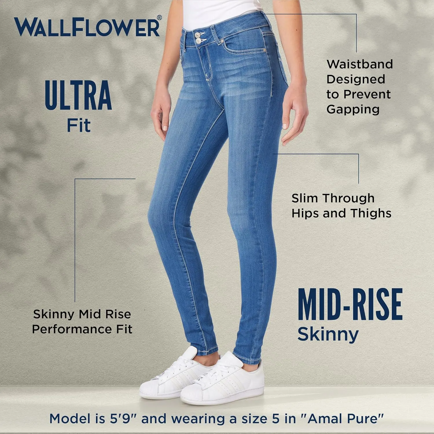 WallFlower Women's Ultra Fit Mid-Rise Insta Soft Denim Juniors Jeans (Also Available in Plus Sizes)