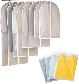 Wardrobe five-piece coat hat, plastic garment bag for clothes storage, 23.62 x 39.3 inch clear garment bag, wedding dress pull suit bag, coat, sweater, heavy duty PE garment protection bag.(Medium)