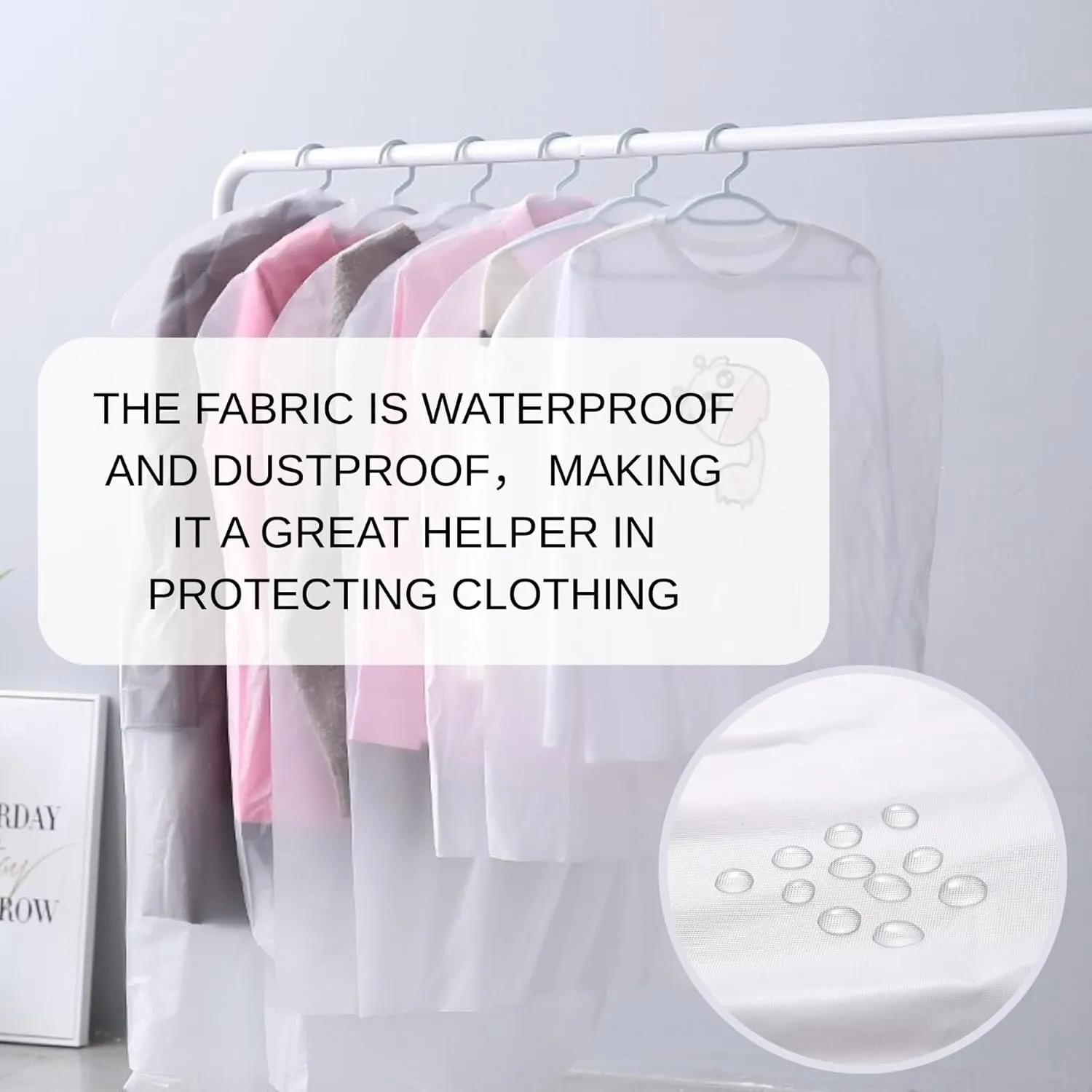 Wardrobe five-piece coat hat, plastic garment bag for clothes storage, 23.62 x 39.3 inch clear garment bag, wedding dress pull suit bag, coat, sweater, heavy duty PE garment protection bag.(Medium)