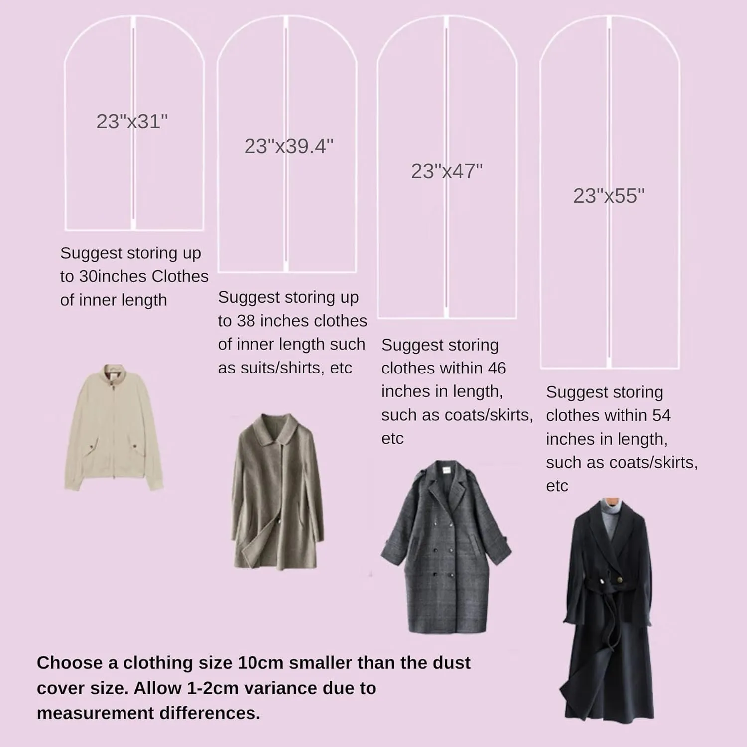 Wardrobe five-piece coat hat, plastic garment bag for clothes storage, 23.62 x 39.3 inch clear garment bag, wedding dress pull suit bag, coat, sweater, heavy duty PE garment protection bag.(Medium)