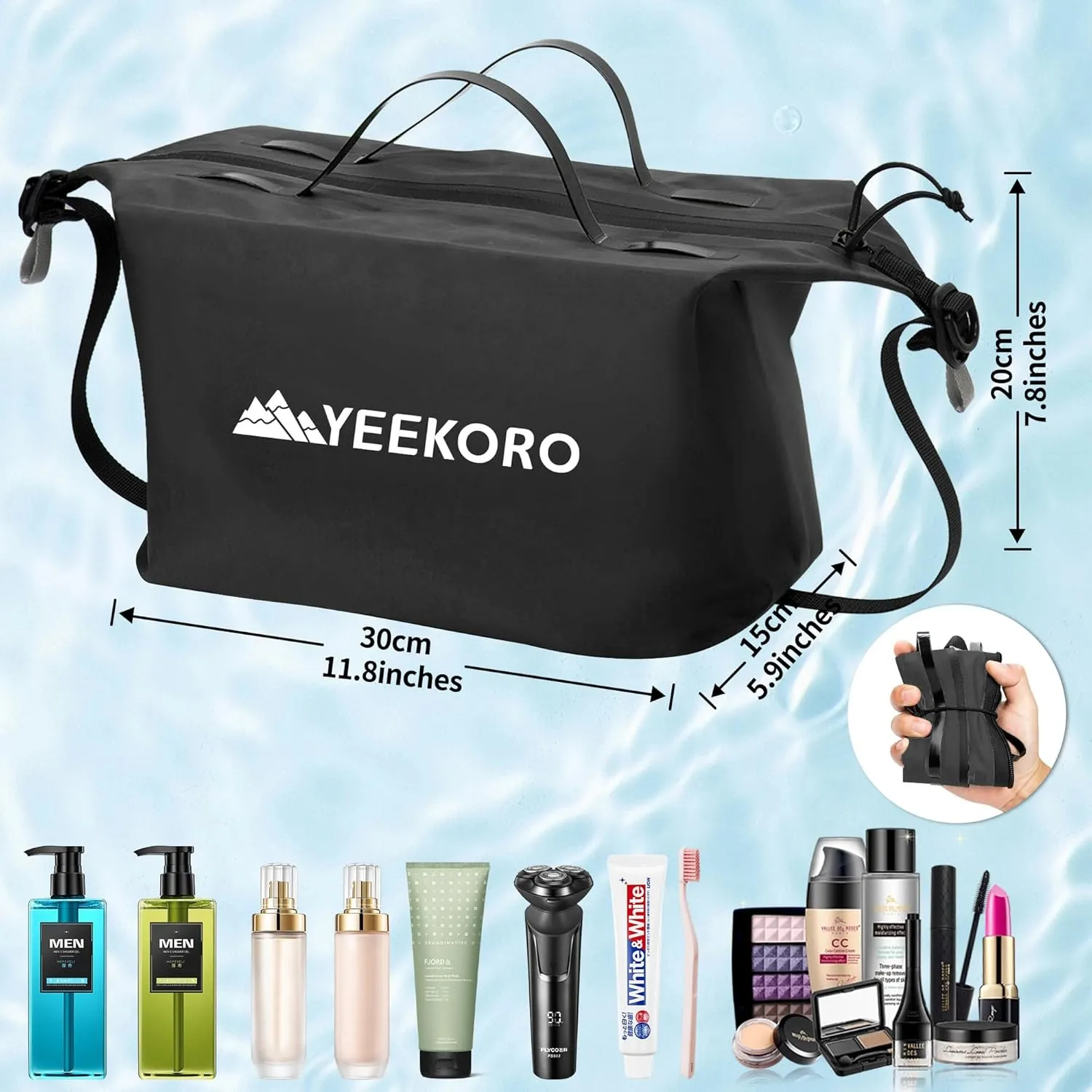 Waterproof Toiletry Bag for Travel, Zipper Styles, 40D Nylon Toiletry Organizer Bags with Shoulder Straps for Men Women, Travel Accessories1 PACK,Black