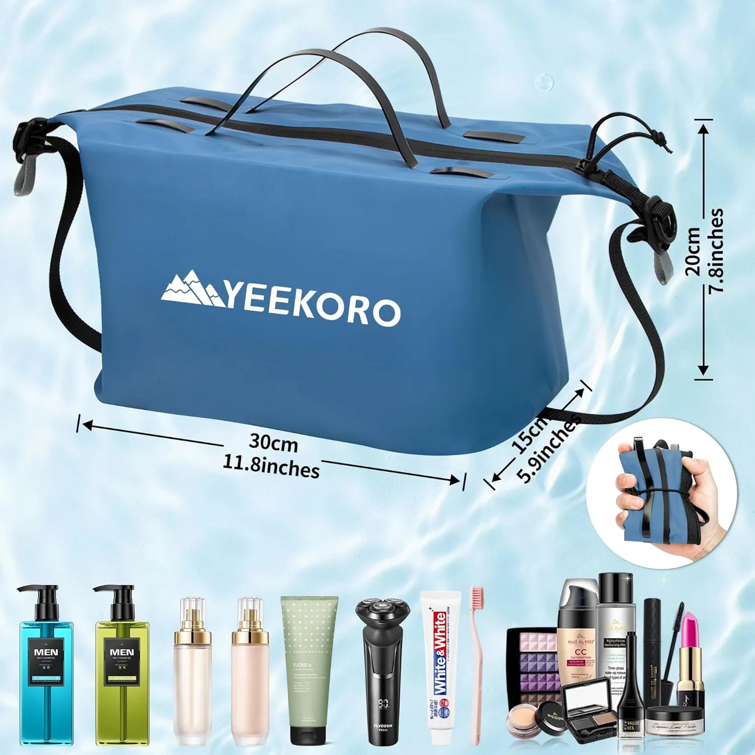 Waterproof Toiletry Bag for Travel, Zipper Styles, 40D Nylon Toiletry Organizer Bags with Shoulder Straps for Men Women, Travel Accessories1 PACK,Blue