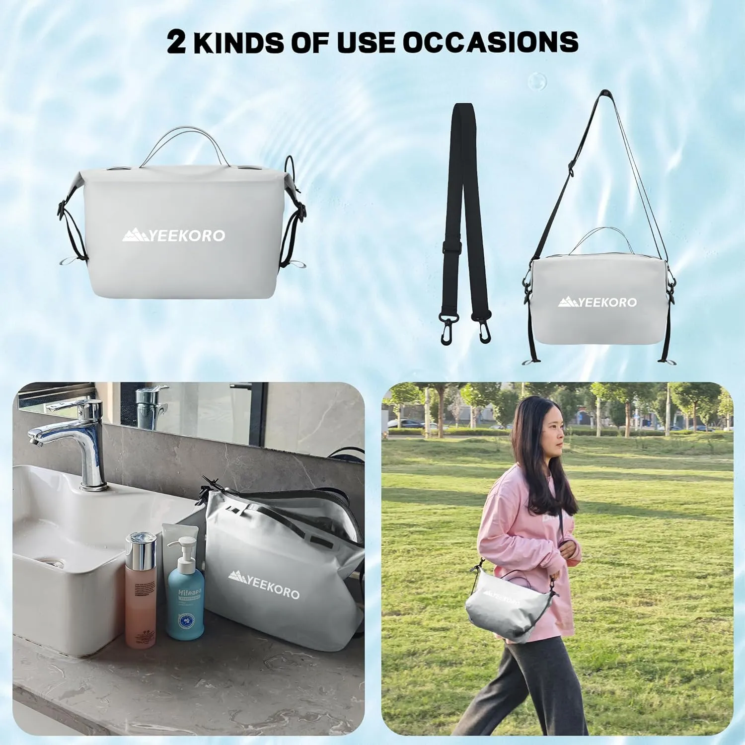 Waterproof Toiletry Bag for Travel, Zipper Styles, 40D Nylon Toiletry Organizer Bags with Shoulder Straps for Men Women, Travel Accessories1 PACK,Grey