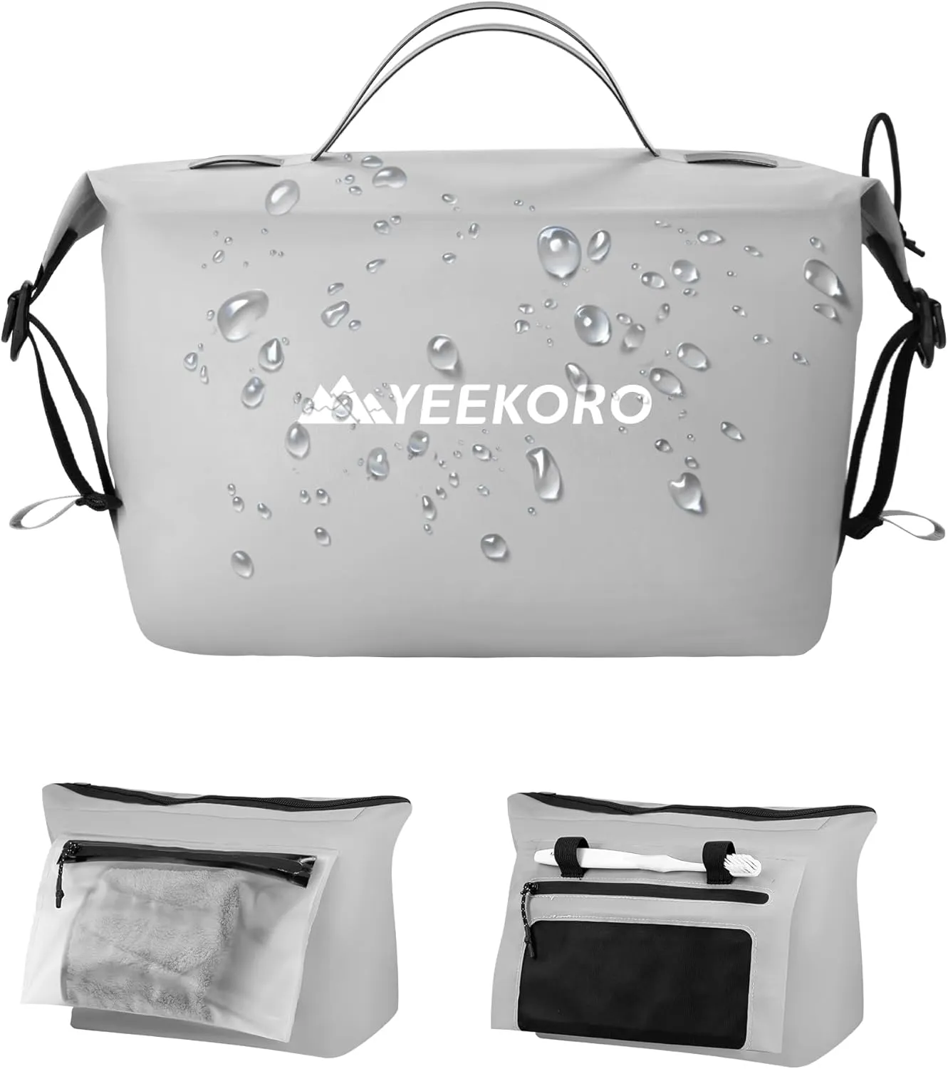 Waterproof Toiletry Bag for Travel, Zipper Styles, 40D Nylon Toiletry Organizer Bags with Shoulder Straps for Men Women, Travel Accessories1 PACK,Grey