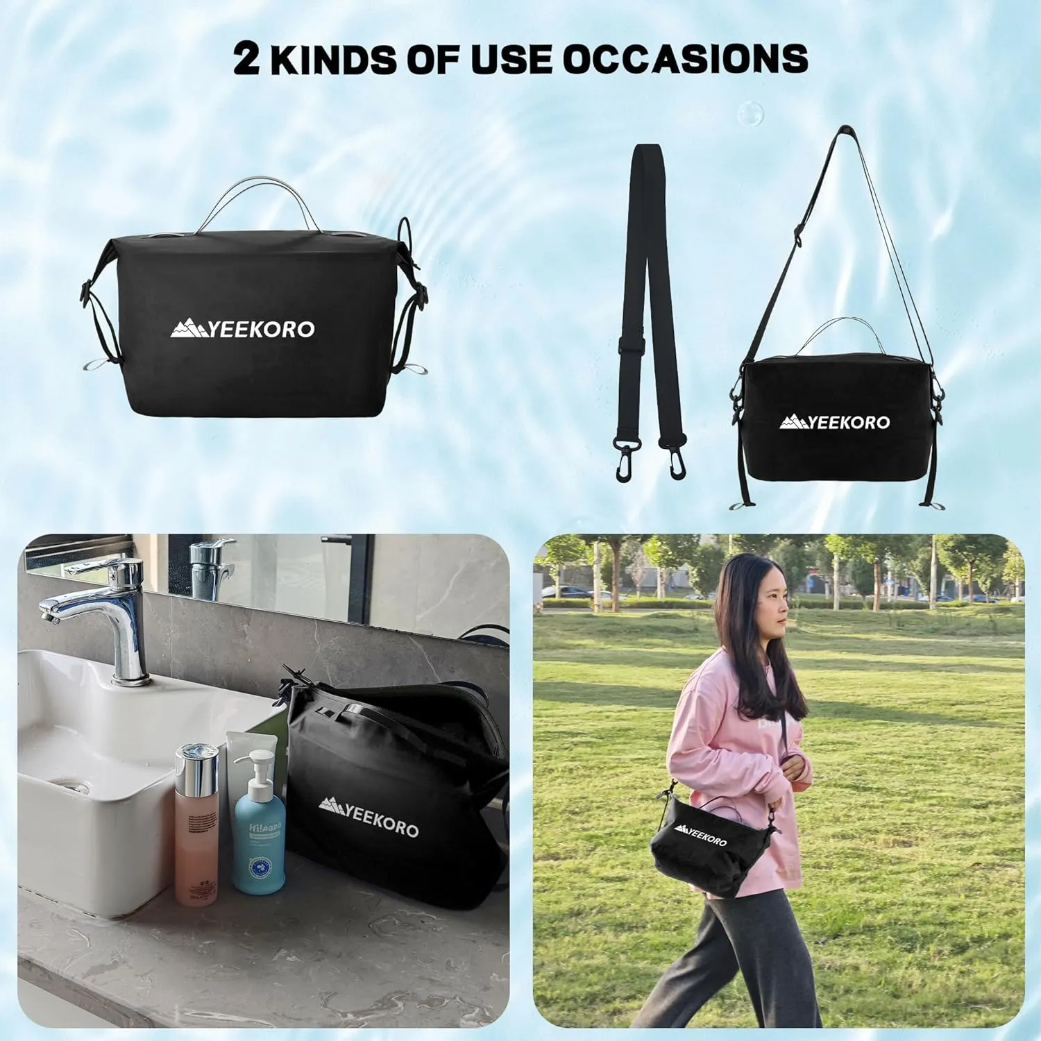 Waterproof Toiletry Bag for Travel, Zipper Styles, 40D Nylon Toiletry Organizer Bags with Shoulder Straps for Men Women, Travel Accessories2 PACK,Black