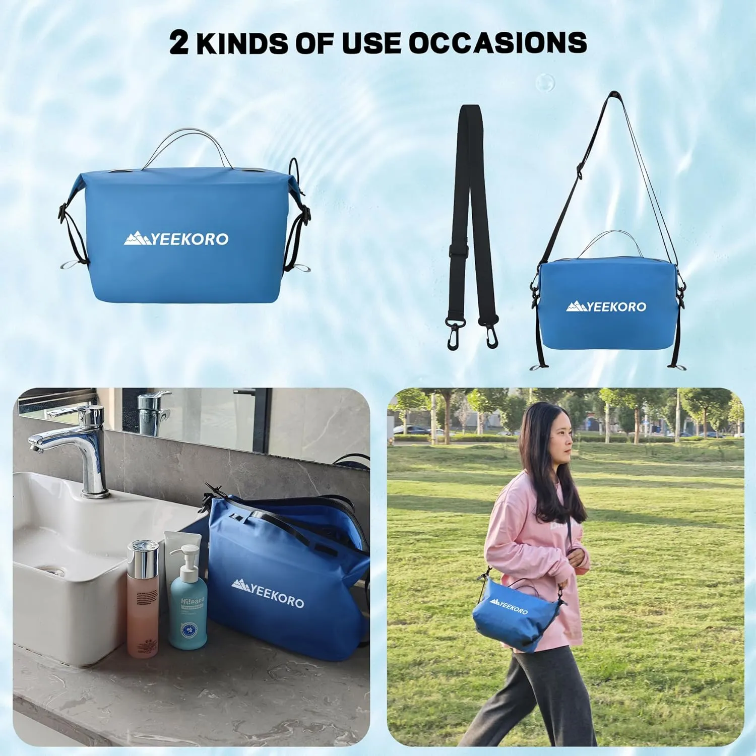 Waterproof Toiletry Bag for Travel, Zipper Styles, 40D Nylon Toiletry Organizer Bags with Shoulder Straps for Men Women, Travel Accessories2 PACK,Blue