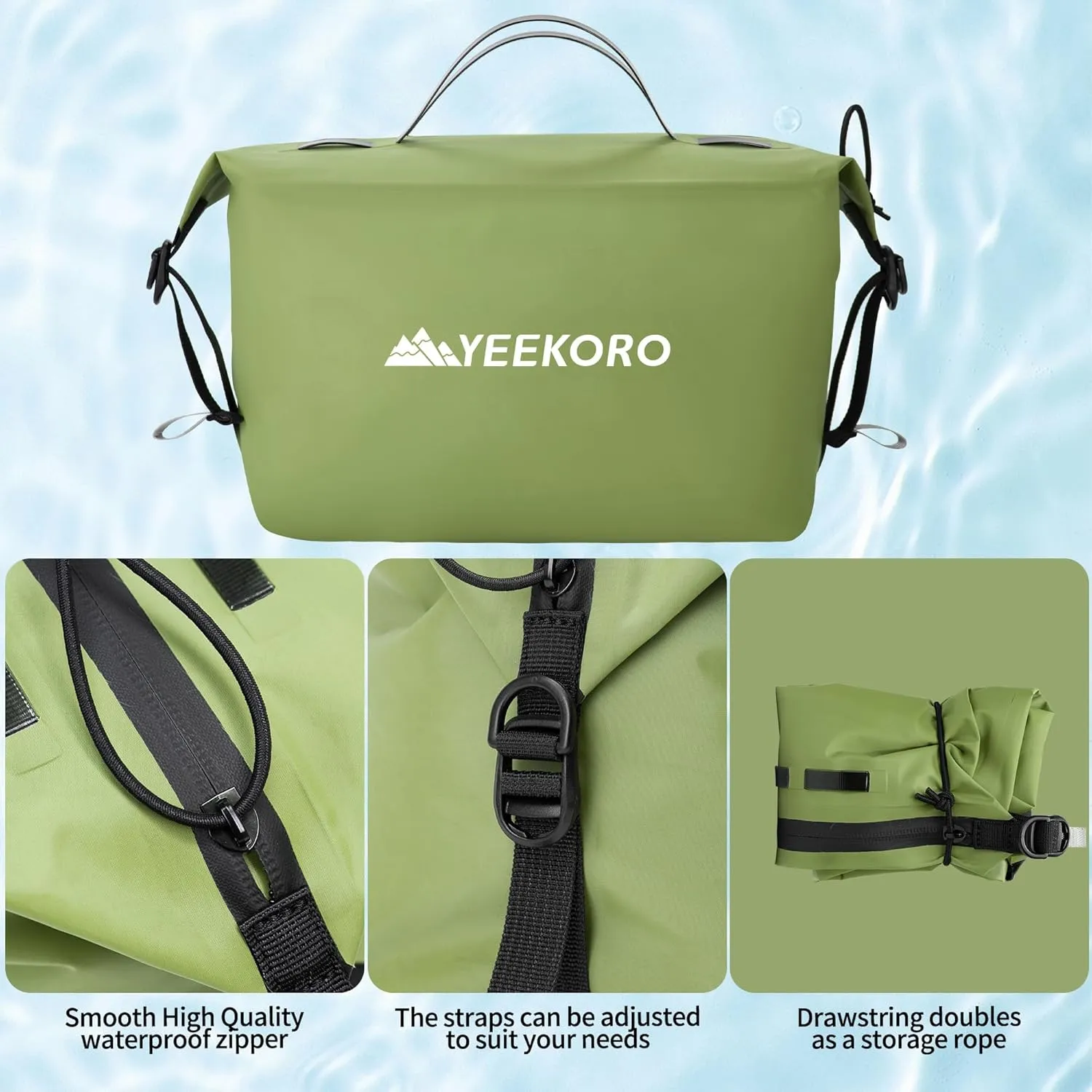 Waterproof Toiletry Bag for Travel, Zipper Styles, 40D Nylon Toiletry Organizer Bags with Shoulder Straps for Men Women, Travel Accessories2 PACK,Green