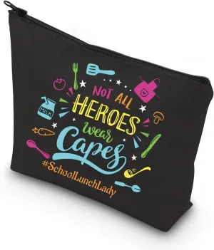 WCGXKO Lunch Lady Gift Lunch Lady Definition Gift Lunch Lady Appreciation Gift Not All Heroes Wear Capes Zipper Pouch Makeup Bag (wear Caped)
