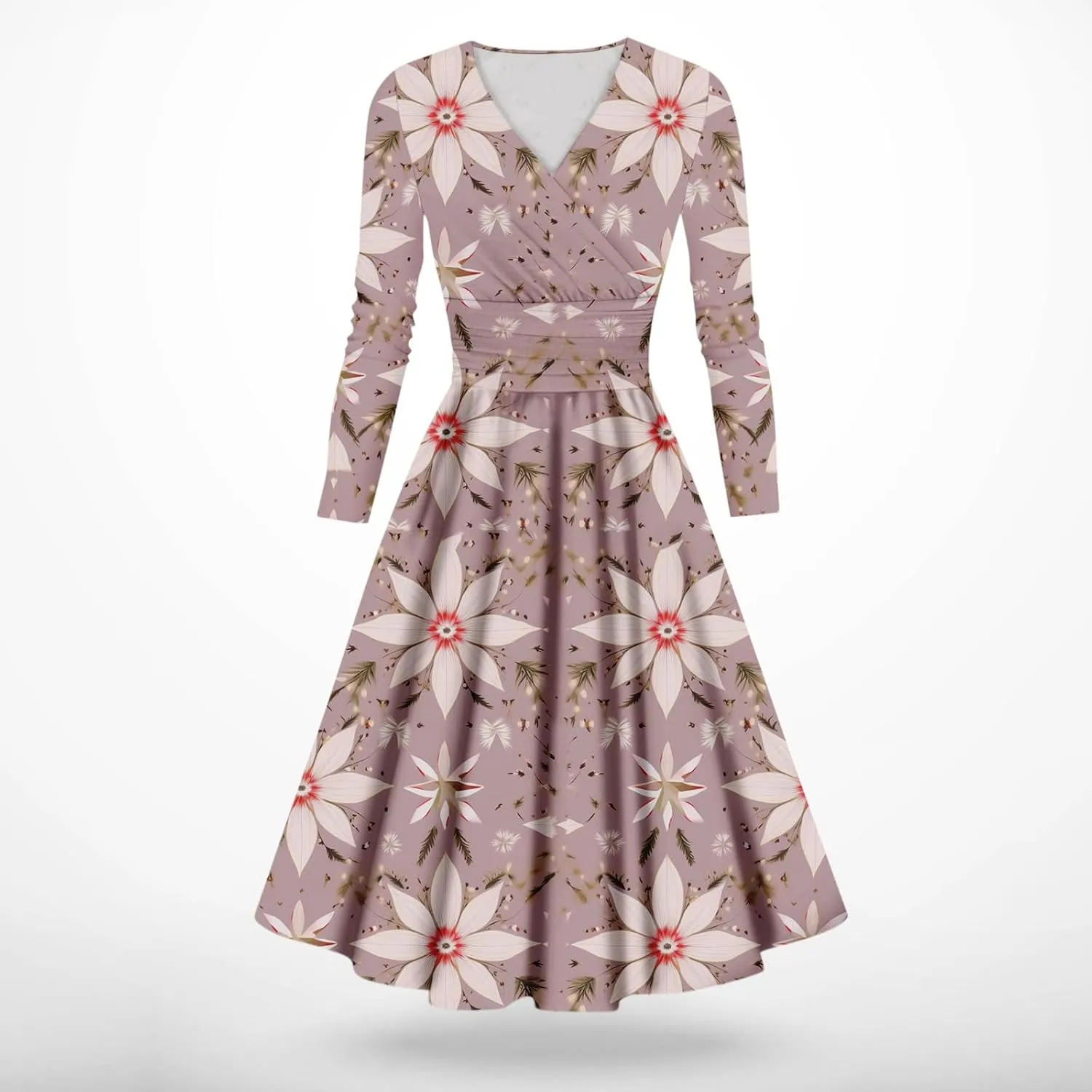 Wedding Guest Dresses for Women,Fall Outfits Ladies Fashion Casual Print Long Sleeve V-Neck Sexy Pocket Dress