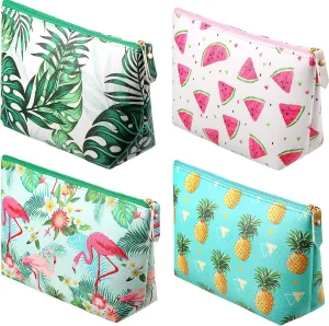 Weewooday 4 Pcs Summer Makeup Bags Tropical Cosmetic Bags Portable Travel Toiletry Bags Beach Aloha Pouch Purse with Zipper for Women Men Gifts, 4 Styles (Tropical)