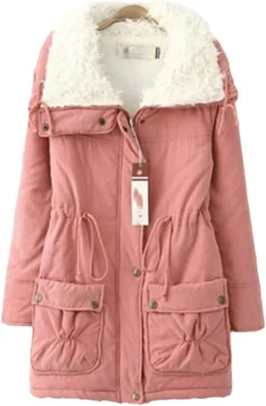 Winter Coat Female Cotton Padded Waist Casual Wear Pink Black Coat