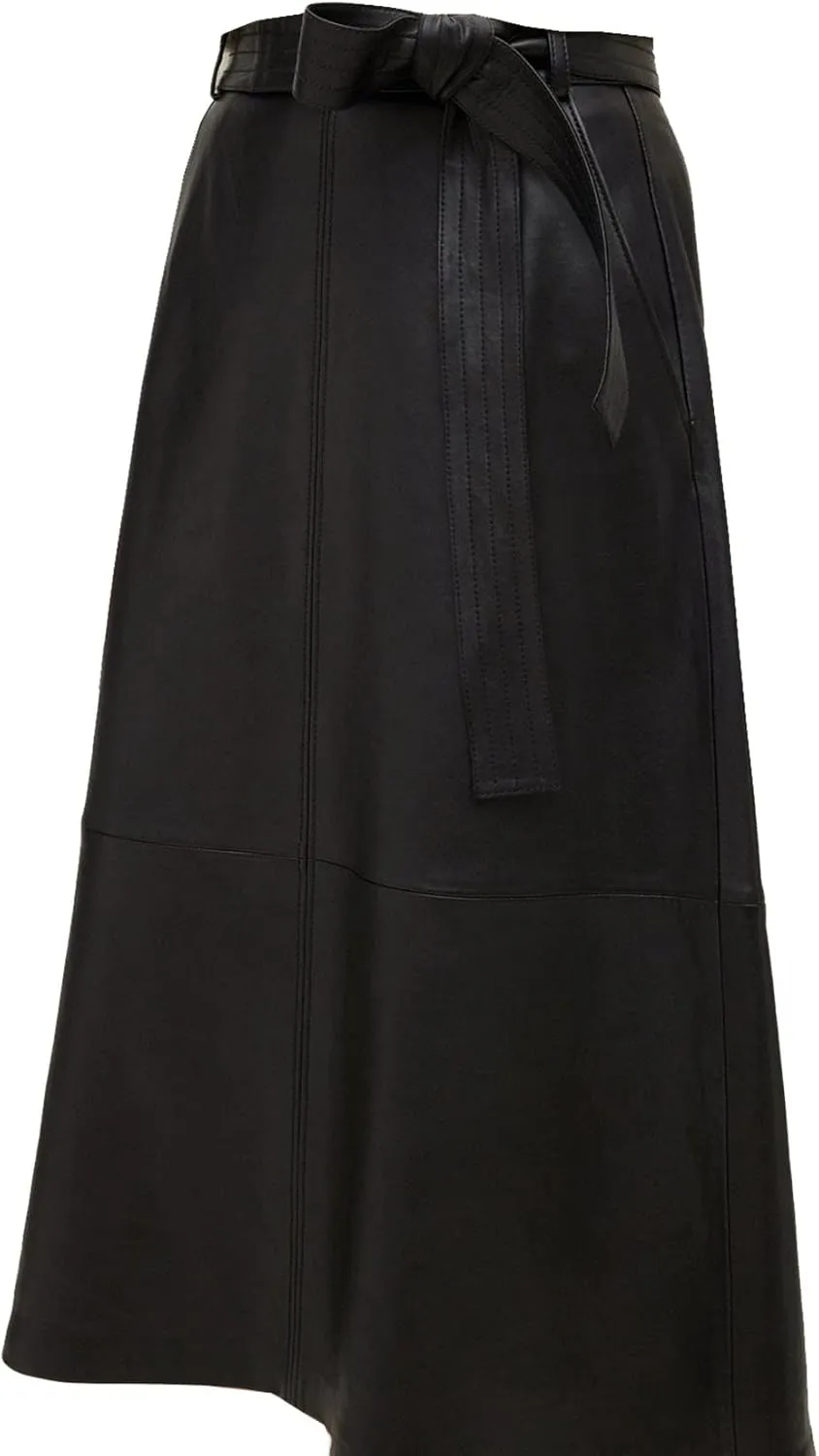 Women Belt Designer Midi Pleated Faux Leather Casual Wear Black Stylish Skirt