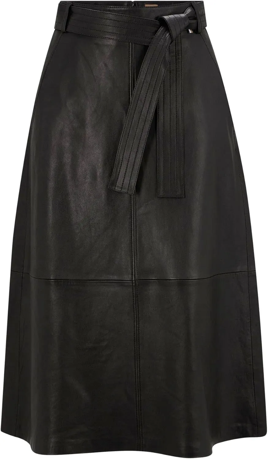 Women Belt Designer Midi Pleated Faux Leather Casual Wear Black Stylish Skirt