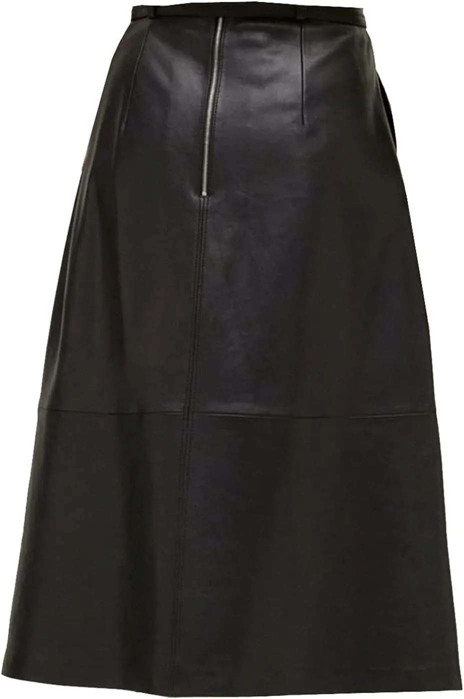 Women Belt Designer Midi Pleated Faux Leather Casual Wear Black Stylish Skirt