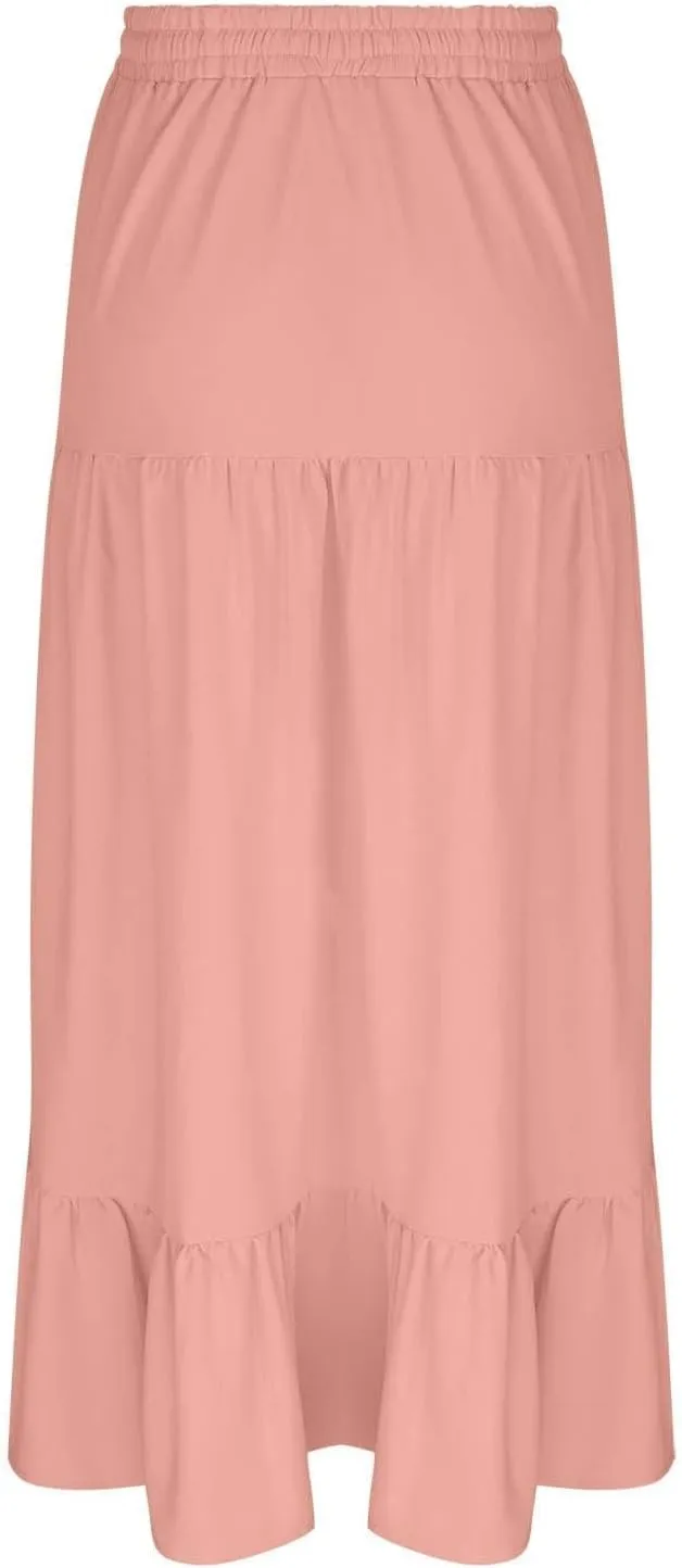 Women Boho Maxi Skirt Set Off Shoulder Ruffle Trim Ruched Crop Top and Flowy Slit Long Skirts 2 Piece Outfits Beach Wear