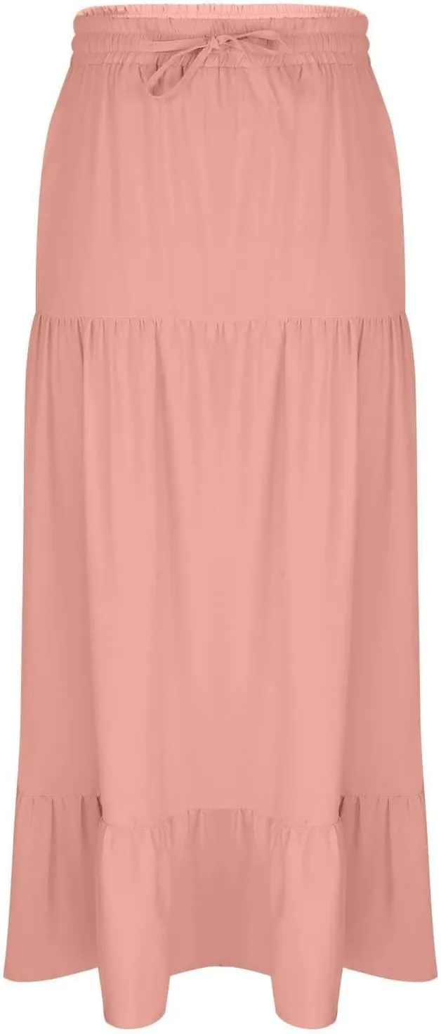 Women Boho Maxi Skirt Set Off Shoulder Ruffle Trim Ruched Crop Top and Flowy Slit Long Skirts 2 Piece Outfits Beach Wear