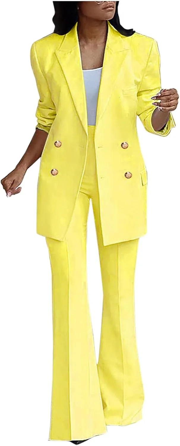 Women Business Casual Outfits Two Piece Office Sets Open Front Long Sleeve Blazer Jackets Flare High Waisted Pants