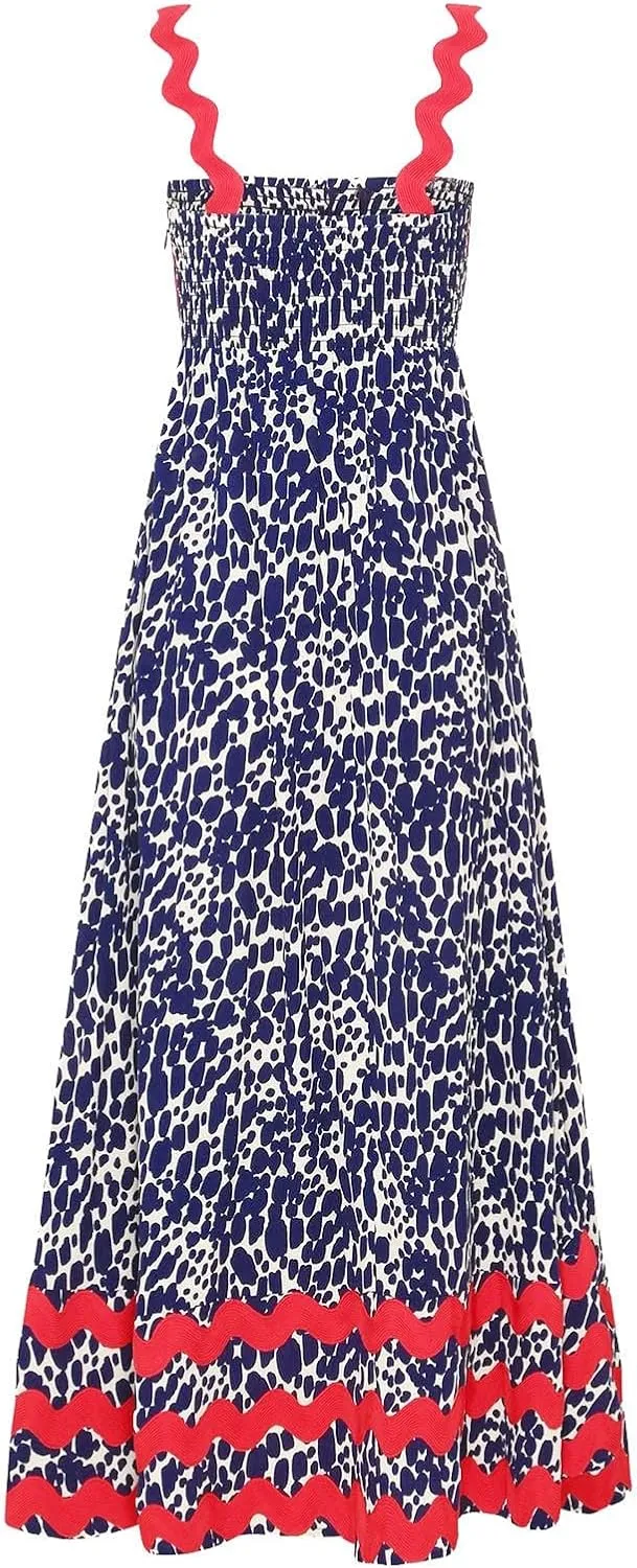 Women Casual Fashion Sleeveless Dress Summer Loose Sexy A Line Prints Dress Beach Vacation Long Maxi Dresses