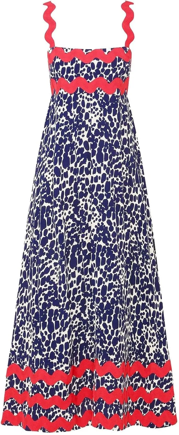 Women Casual Fashion Sleeveless Dress Summer Loose Sexy A Line Prints Dress Beach Vacation Long Maxi Dresses