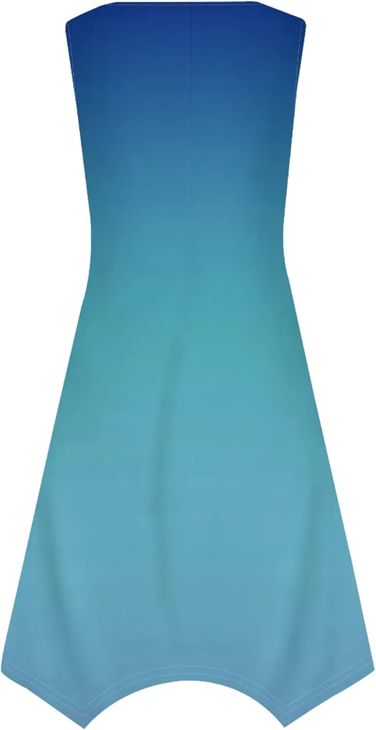 Women Casual Solid Color Summer Dress Sleeveless Pleated T Shirt Boho Beach Sundress Hankerchief Hem Swing Tank Midi Dresses