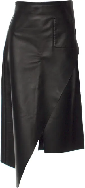 Women Designer Real Leather Midi Pleated Party Wear Black Skirt