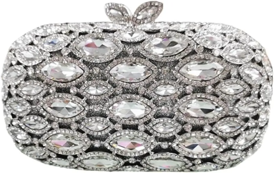 Women Elegant Rhinestone Evening Bag Oval Diamond Handbag Sparkling Crystal Crossbody Bag for Wedding Party Prom