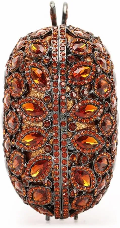 Women Elegant Rhinestone Evening Bag Oval Diamond Handbag Sparkling Crystal Crossbody Bag for Wedding Party Prom