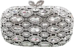 Women Elegant Rhinestone Evening Bag Oval Diamond Handbag Sparkling Crystal Crossbody Bag for Wedding Party Prom