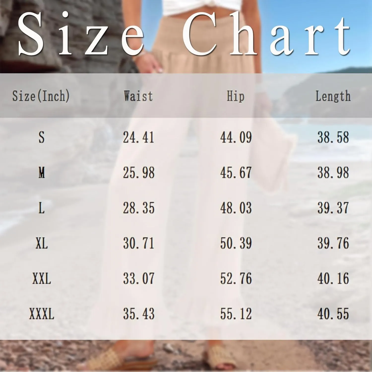 Women Linen Pants Summer Ruffle Wide Leg Pants Smocked Waist Palazzo Pant Boho Flowy Beach Pant with Pockets