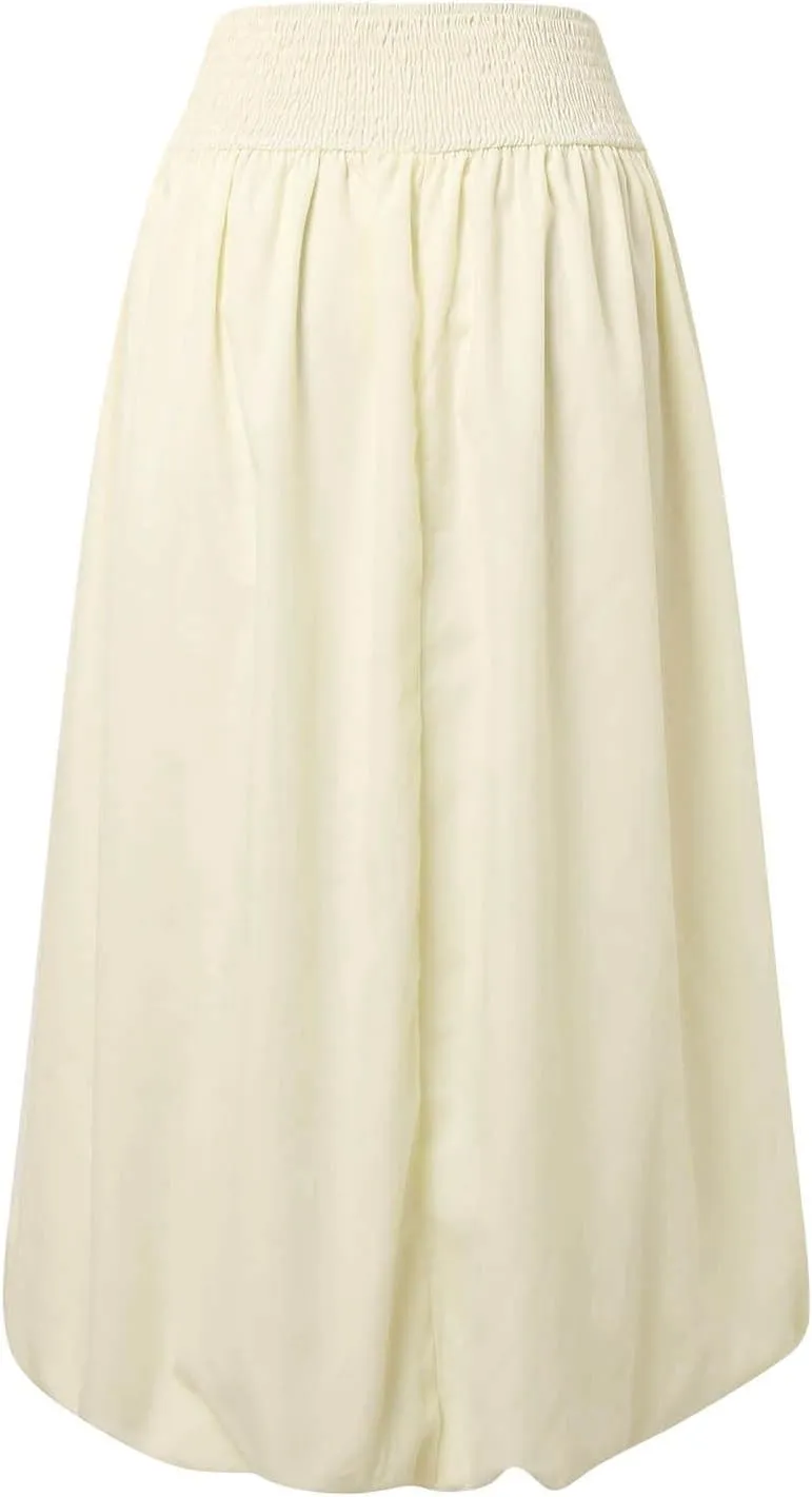 Women Maxi Bubble Skirt Elastic Waist Aline Long Puff Skirt Ruffle Hem Balloon Skirts Swim Skirt