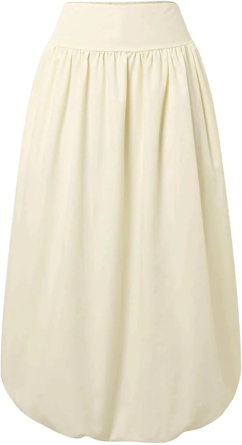 Women Maxi Bubble Skirt Elastic Waist Aline Long Puff Skirt Ruffle Hem Balloon Skirts Swim Skirt