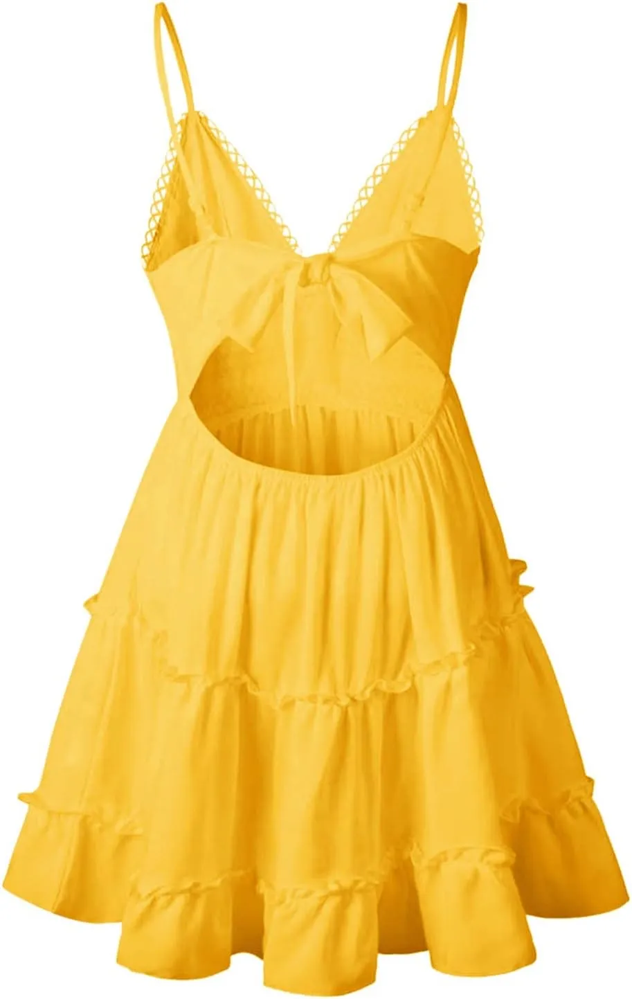 Women Midi Summer Lace Dresses Casual V Neck Swing Dot Ruffle Sleeveless A Line Beach Sun Long Tan Dresses for