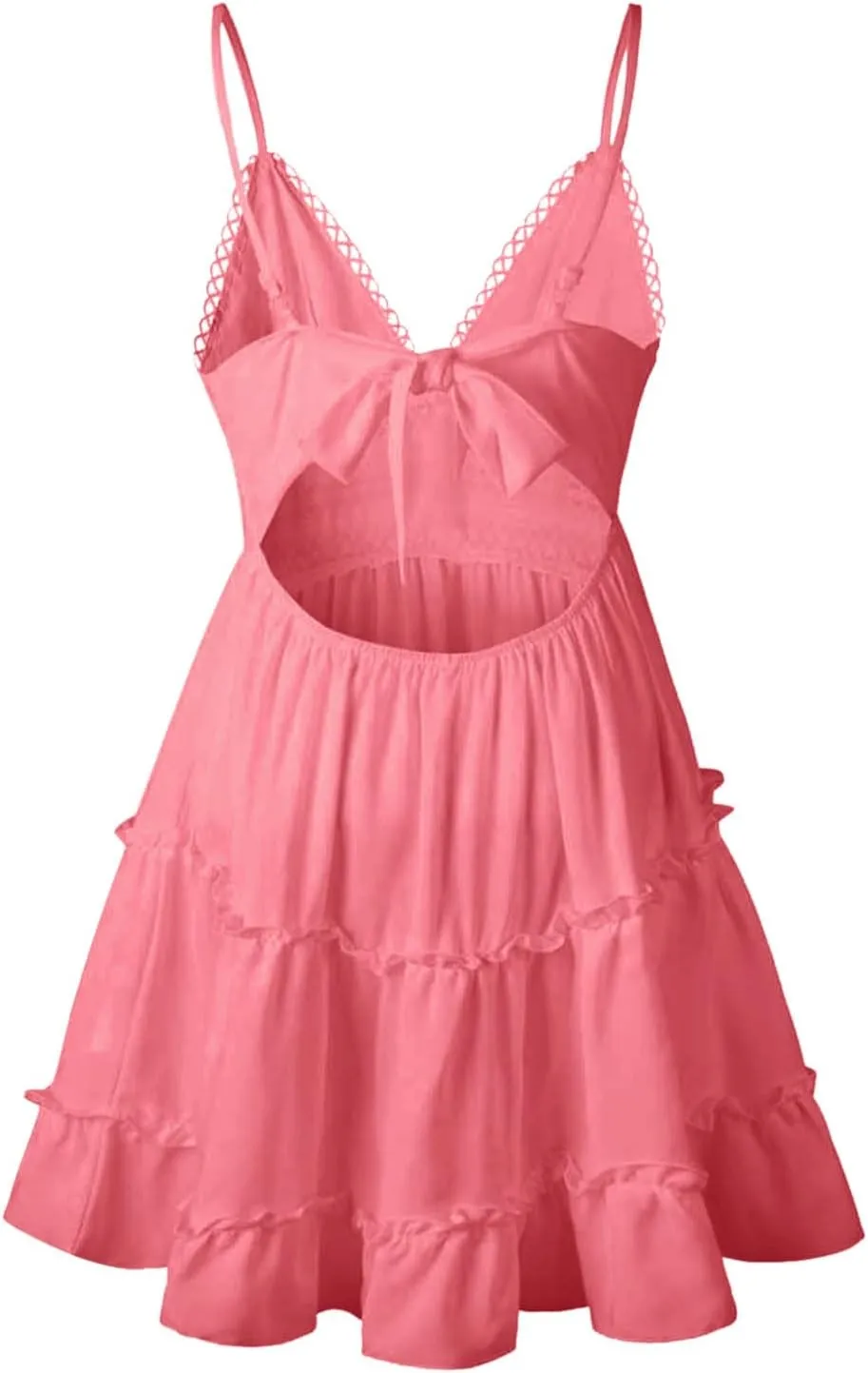 Women Midi Summer Lace Dresses Casual V Neck Swing Dot Ruffle Sleeveless A Line Beach Sun Long Tan Dresses for