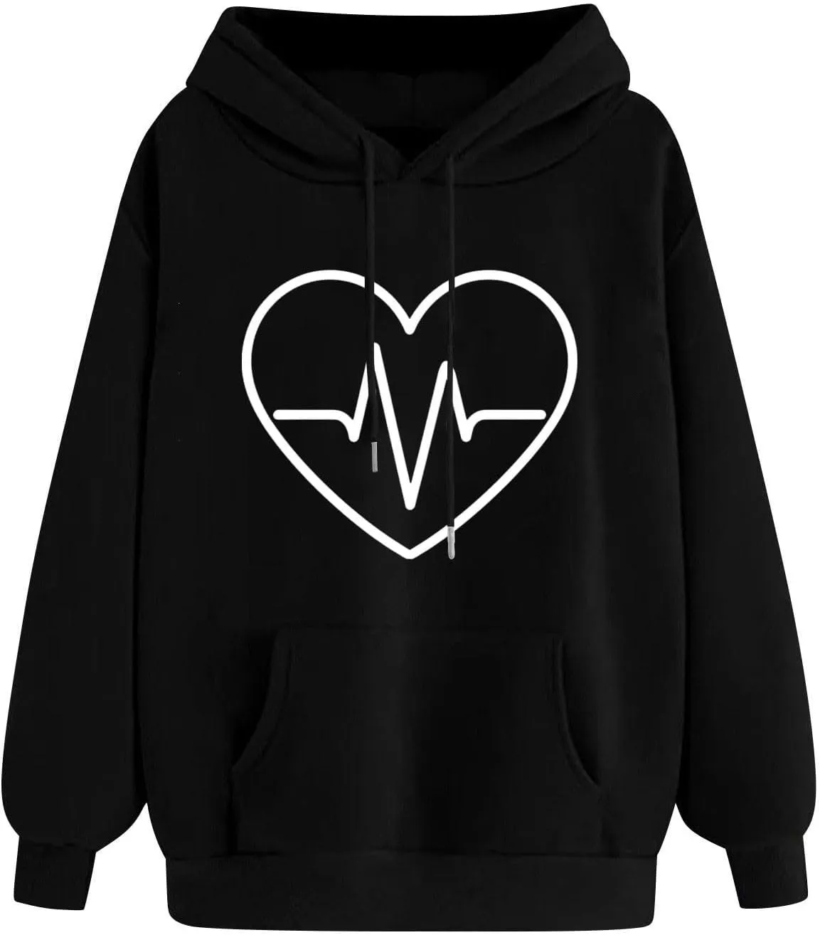 Women Oversized Graphic Hoodies 2024 Trendy Long Sleeve Sweatshirts Casual Drawstring Pullover Tops With Pockets