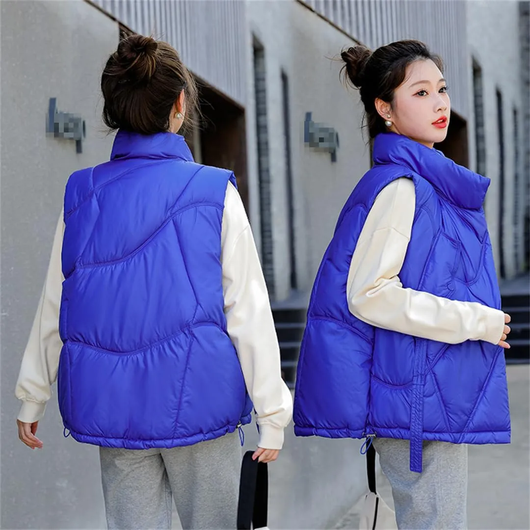 Women Stand Collar Short Bright Color Cotton Padded Jacket Sleeveless Female Winter Waistcoat Coat Vest