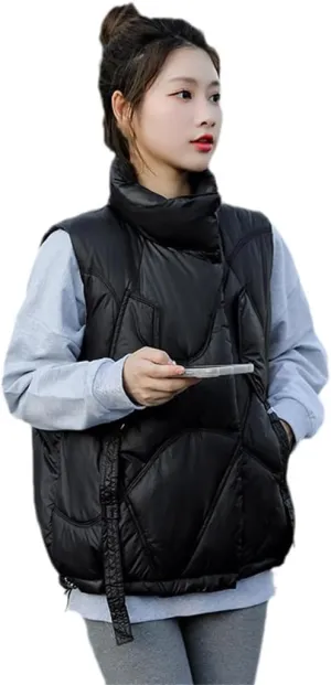 Women Stand Collar Short Bright Color Cotton Padded Jacket Sleeveless Female Winter Waistcoat Coat Vest