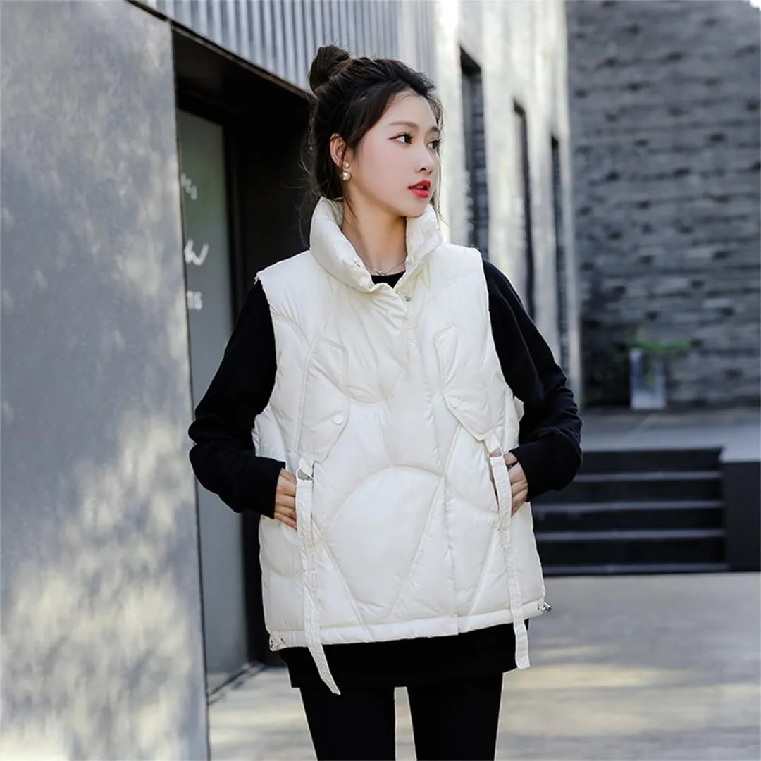 Women Stand Collar Short Bright Color Cotton Padded Jacket Sleeveless Female Winter Waistcoat Coat Vest
