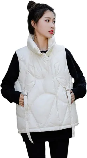 Women Stand Collar Short Bright Color Cotton Padded Jacket Sleeveless Female Winter Waistcoat Coat Vest