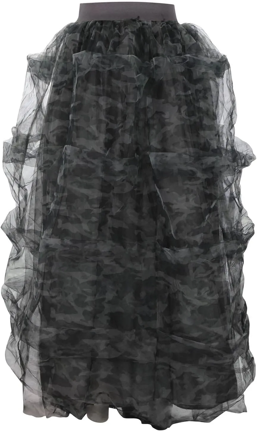 Women Tulle Long Skirt High Waist Ruffle Floor Length Dresses Wedding Guest Plus Size Dress Sexy Slit Puffy Maxi Skirts