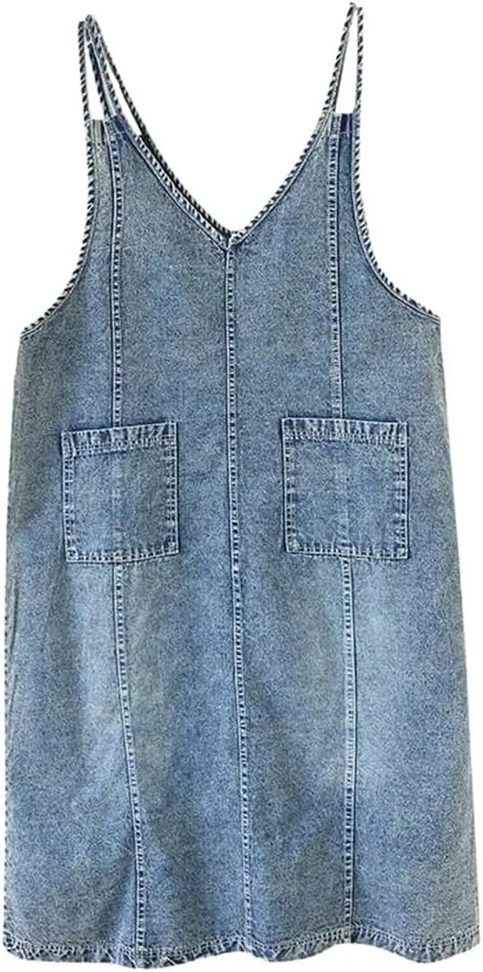 Women Vintage Loose Washed Denim Maxi Daily Wear Outfits Jeans Dresses